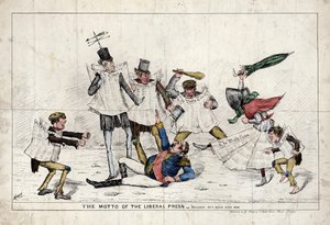 Mottot för den liberala pressen, som visar att Napoleon III angrips av den brittiska pressen av English School