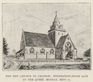 The New Church of Crathie, grundstenen lagd av drottningen, måndag av English School