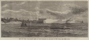 The New Fort nära Sandy Hook, vid ingången till Bay of New York (gravyr) av English School