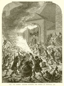 The No Popery Rioters bränner fängelset i Newgate, 1780 av English School