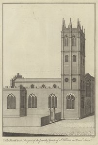 North West Prospect av Parish Church of St Alban i Wood Street, London av English School