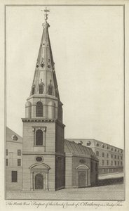 North West Prospect av Parish Church of St Anthony i Budge Row, London