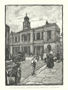Gamla rådhuset, Croydon, före rivning (gravyr) av English School