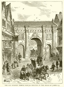 The Old Wooden Temple Bar (som uppfördes under Reign of James I) av English School