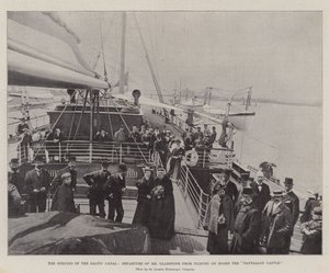 Öppningen av Östersjökanalen, Mr Gladstones avgång från Tilbury ombord på "Tantallon Castle" (gravyr) av English School