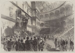 Öppnandet av det nya italienska parlamentet av Victor Emmanuel den 18:e Ult (gravyr) av English School