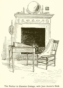 The Parlor i Chawton Cottage, med Jane Austens skrivbord av English School