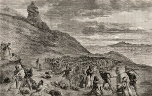 Förföljelsen och massakern av de kristna på ön Madagaskar 1849, ca 1865 (trästick) av English School