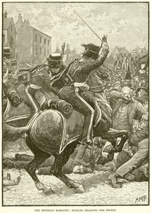 Peterloo-massakern: Husarer som anklagar folket av English School