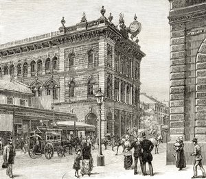 Postkontoret, George Street, Sydney, omkring 1880, från "Australian Pictures" av Howard Willoughby, utgiven av Religious Tract Society, London, 1886. av English School