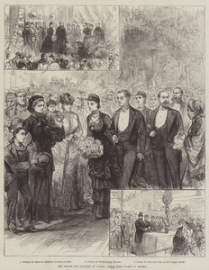 Prinsen och prinsessan av Wales, deras goda gärningar i London (gravyr) av English School