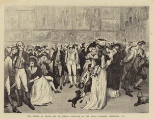 Prinsen av Wales och Sir Joshua Reynolds på Royal Academy Exhibition av English School