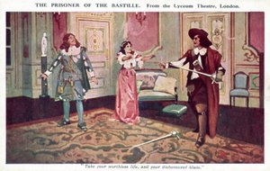 The Prisoner of the Bastille, från Lyceum Theatre, London (färg litho) av English School