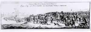Processionen av Charles II (1630-85) och hans nya drottning, Katarina av Braganza (1638-1705) från Portsmouth till Hampton Court, 1662 av English School