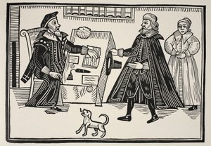 The Proctor and Parator, titelsidan på en traktat om de andliga domstolarnas övergrepp och exorbitanser, 1641 av English School