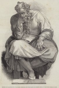 Profeten Jeremia, från målningen av Michael Angelo, i Sixtinska kapellet, i Rom (gravyr) av English School