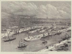 Den föreslagna Manchester Ship Canal, avsedda hamnar vid Manchester (gravyr) av English School