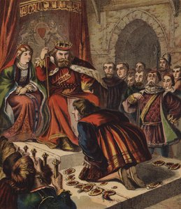 The Queen of Hearts, She Made Some Tarts (färg litho) av English School