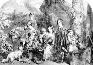 Drottningen och hennes barn i Windsor Great Park, från "Illustrated London News", 1852 av English School