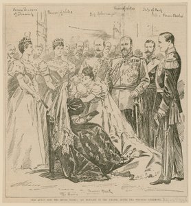 Drottningen och den kungliga bruden, en incident i kapellet efter bröllopsceremonin, 23 juli 1896 av English School