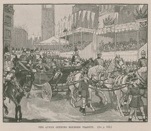Drottningen öppnar Holborn Viaduct, London av English School
