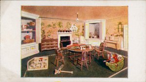 Drottningens dockhus: Day Nursery (färglitografi) av English School
