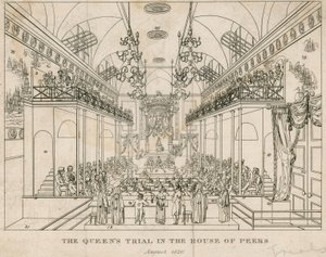 Queens-rättegången i House of Peers, augusti 1820 av English School