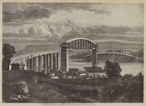 Järnvägsbron i Saltash, IK Brunel, ingenjör (gravyr) av English School