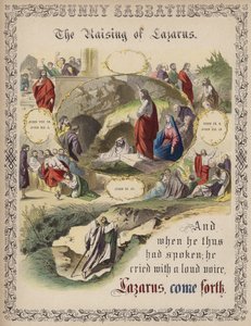 The Raising of Lazarus (färgad gravyr) av English School