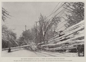 The Recent Blizzard i Kanada, en gata i Hamilton efter Blizzard (litho) av English School
