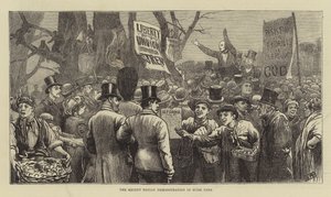 Den senaste Fenian-demonstrationen i Hyde Park (gravyr) av English School