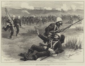 The Reconnaissance in Force, 5 augusti, Royal Marines faller tillbaka vid dagens slut, under kraftig eld (gravyr) av English School