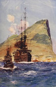 Gibraltarklippan (färglitografi) av English School