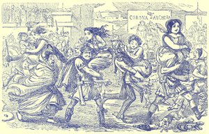 The Romans Walking off with the Sabine Women, illustration från The Comic History of Rome av Gilbert Abbott a Beckett, publicerad ca 1850 (digitalt förbättrad bild) av English School