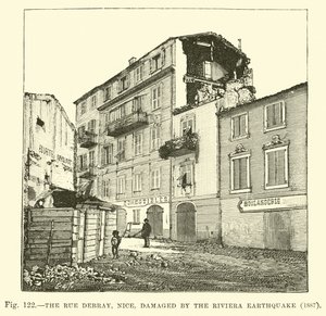 Rue Debray, Nice, skadad av jordbävningen på Riviera, 1887 av English School