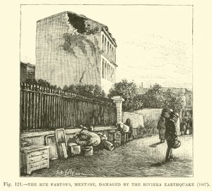 Rue Partono, Mentone, skadad av jordbävningen på Rivieran, 1887 av English School