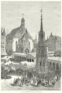 Schonebrunnen i Nürnberg (gravyr) av English School
