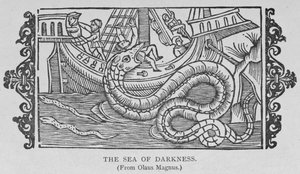 The Sea of Darkness, från en bok av Olaus Magnus (1490-1557), från "Narrative and Critical History of America", pub. år 1889 av English School