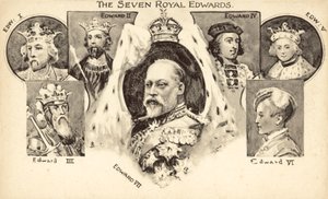 De sju kungliga Edwards (litografi) av English School