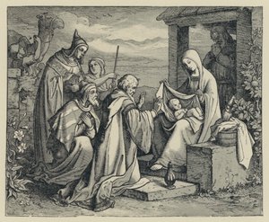 The Shepherds adoring (gravyr) av English School