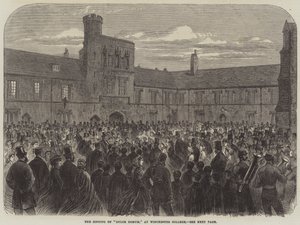 Sången av "Dulce Domum" på Winchester College (gravyr) av English School