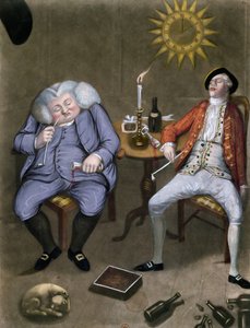 The Solid Enjoyment of Bottle and Friend, 1774 (färg litho förhöjd med gouache) av English School