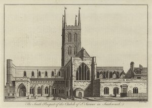 Södra utsikten för Church of St Saviour i Southwark av English School