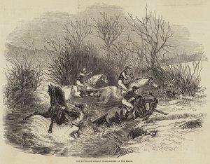 The Southgate Steeple Chase, scen vid bäcken (gravyr) av English School