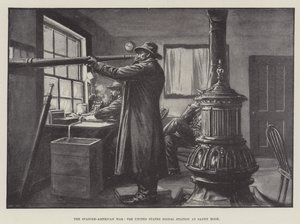 Det spansk-amerikanska kriget, United States Signal Station vid Sandy Hook (litho) av English School