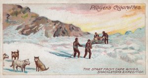 Starten från Cape Royds, Shackletons expedition (chromolitho) av English School