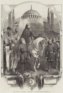 Sultanen fortsätter till moskén i Konstantinopel (gravyr) av English School