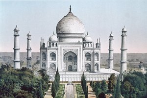Taj Mahal i Agra (färg litho) av English School