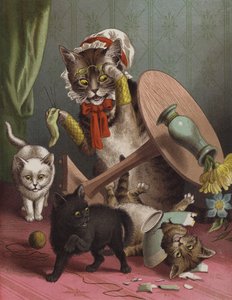 De tre små kattungarna (chromolitho) av English School