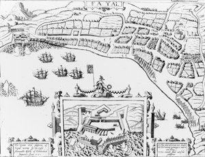 The Towne and Platforme of Fayall vundet af den højre ærede Earle of Cumberland, 2. september 1589 swed av English School